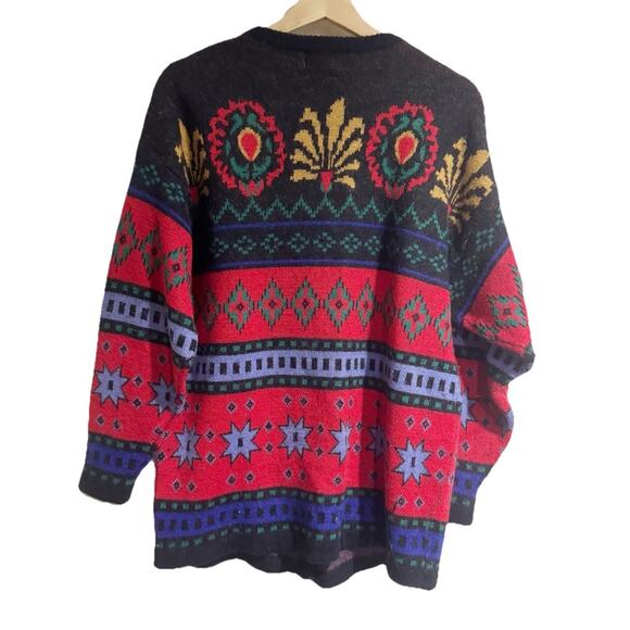 Sweater Bee Women Large Cardigan Icelandic Multicolored Button Down 80s Wool - Picture 3 of 5